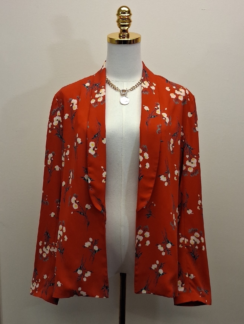 Les Petits Joueurs Red Floral Kimono Jacket Lightweight Layering Boho Size Large